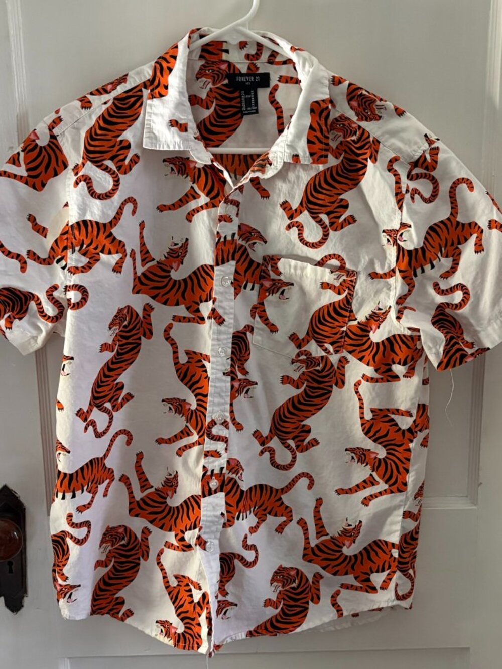 Forever 21: All-Over Graphic Tiger Print Short Sleeve Button Down
